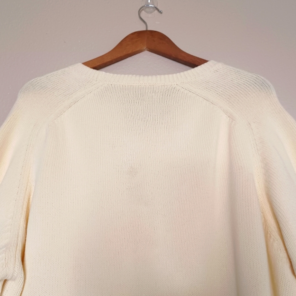 Vintage Lands' End Men's Cream Knit Long Sleeve  V-Neck Sweater Top Size XL - Picture 10 of 12